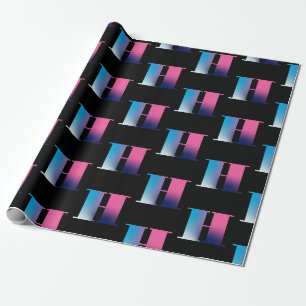 Hoofdletter H Monogram Gradiënt Roze Blauw Wit Cadeaupapier