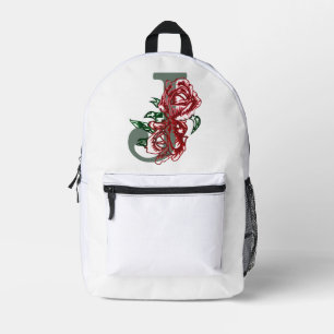 Hoofdletter J bloemenmonogram Bedrukte Rugzak