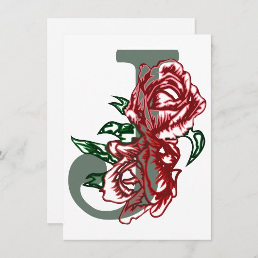 Hoofdletter J bloemenmonogram Kaart (Voorkant / Achterkant)