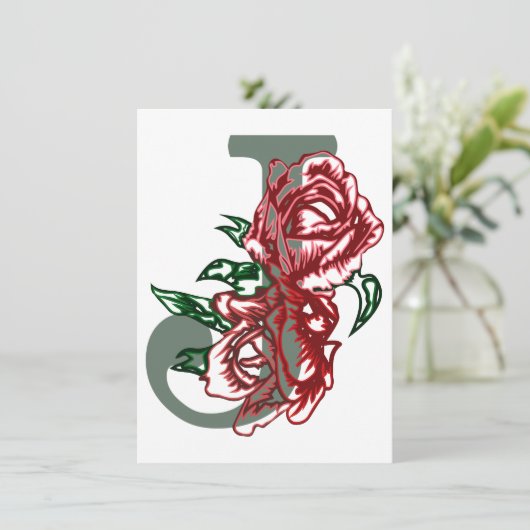 Hoofdletter J bloemenmonogram Kaart (Staand voorkant)