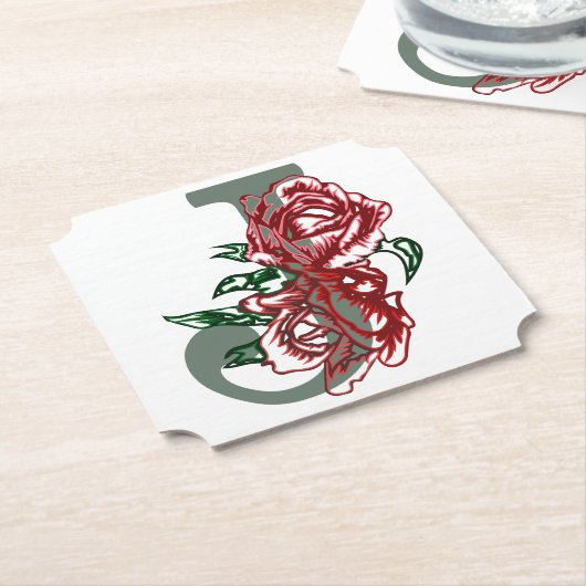 Hoofdletter J bloemenmonogram Kartonnen Onderzetters (Gekanteld)