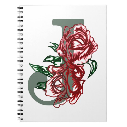 Hoofdletter J bloemenmonogram Notitieboek (Voorkant)