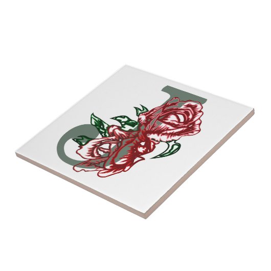 Hoofdletter J bloemenmonogram Tegeltje (Zijkant)