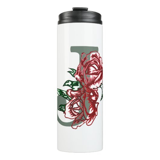 Hoofdletter J bloemenmonogram Thermosbeker (Voorkant)