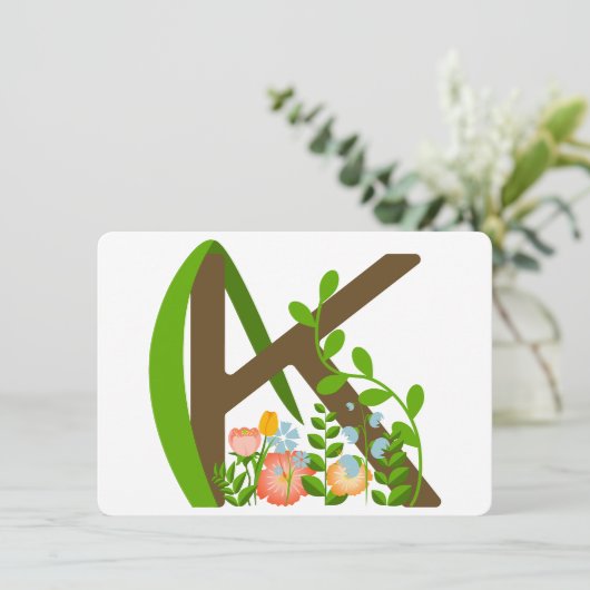 Hoofdletter K bloemenmonogram Kaart (Staand voorkant)