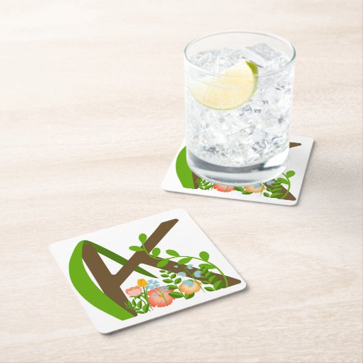 Hoofdletter K bloemenmonogram Kartonnen Onderzetters (Insitu)