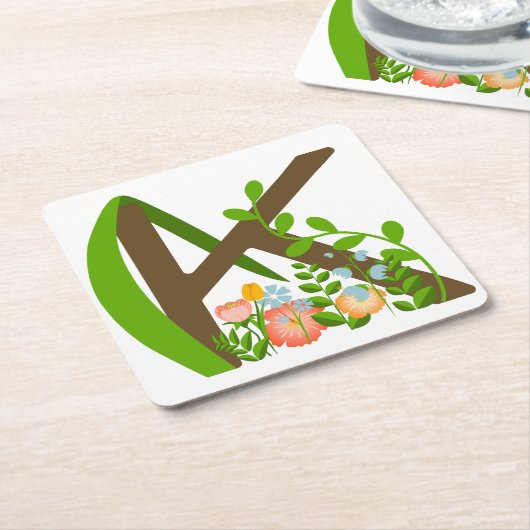 Hoofdletter K bloemenmonogram Kartonnen Onderzetters (Schuin)