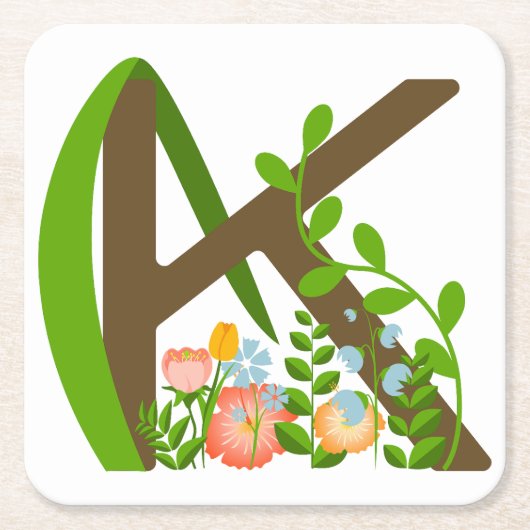 Hoofdletter K bloemenmonogram Kartonnen Onderzetters (Voorkant)
