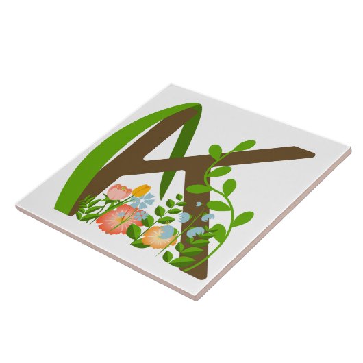 Hoofdletter K bloemenmonogram Tegeltje (Zijkant)