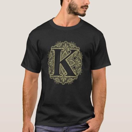 Hoofdletter K Floral Initiaal Monogram Font Alph T-shirt (Voorkant)