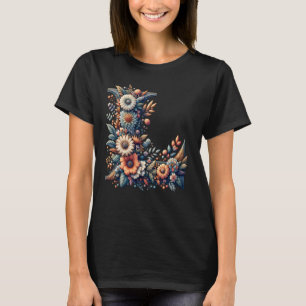 Hoofdletter L Bloem Boho Alfabet Monogram T-shirt