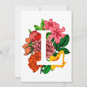Hoofdletter L bloemenmonogram Bedankkaart