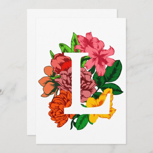 Hoofdletter L bloemenmonogram Bedankkaart (Voorkant / Achterkant)