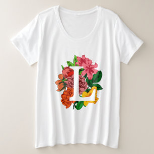 Hoofdletter L bloemenmonogram Grote Maat T-shirt