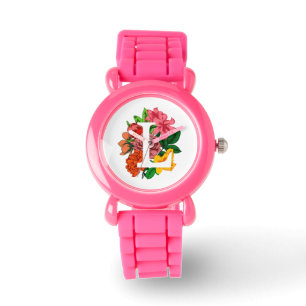 Hoofdletter L bloemenmonogram Horloge
