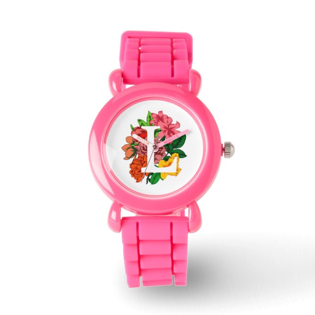 Hoofdletter L bloemenmonogram Horloge (Voorkant)