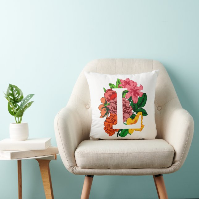 Hoofdletter L bloemenmonogram Kussen (Stoel)