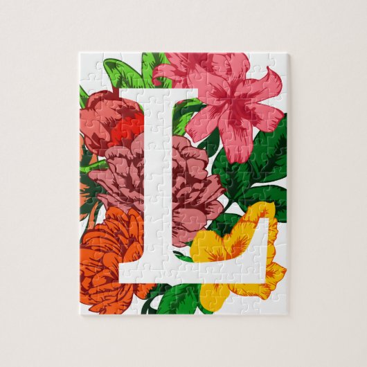 Hoofdletter L bloemenmonogram Legpuzzel (Verticaal)