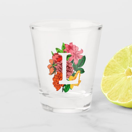 Hoofdletter L bloemenmonogram Shot Glas (Voorkant)
