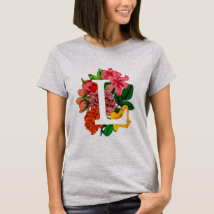 Hoofdletter L bloemenmonogram T-shirt