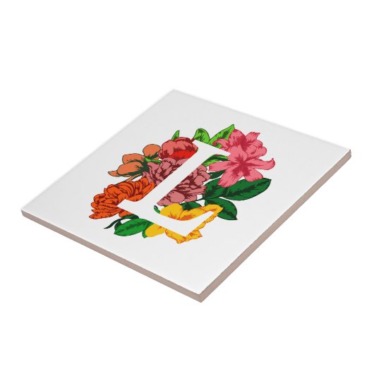 Hoofdletter L bloemenmonogram Tegeltje (Zijkant)
