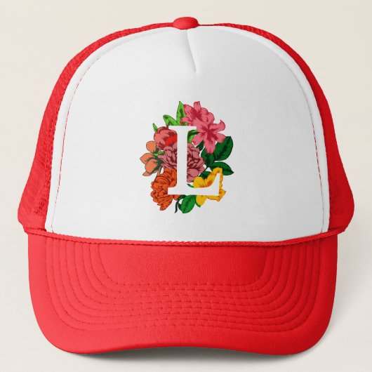 Hoofdletter L bloemenmonogram Trucker Pet (Voorkant)