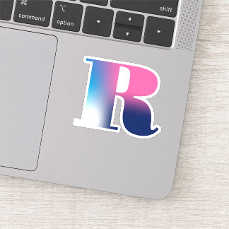 Hoofdletter R Monogram Gradiënt Roze Blauw Wit Sticker