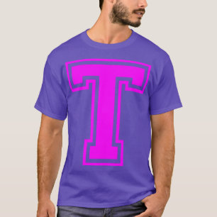 Hoofdletters Naam Initiaal Monogram T Roze Tekst T-shirt