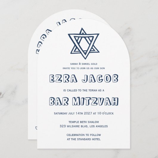 HOOFDLETTERS STAR Arch Aangepaste Bar Mitswa Kaart (Voorkant / Achterkant)