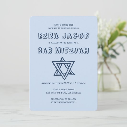 HOOFDLETTERS STER VAN DAVID Custom Bar Mitswa Kaart (Staand voorkant)