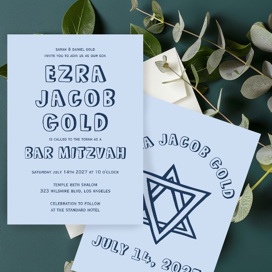 HOOFDLETTERS STER VAN DAVID Custom Bar Mitswa Kaart