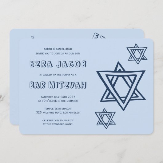 HOOFDLETTERS STER VAN DAVID Custom BAR Mitswa Kaart (Voorkant / Achterkant)