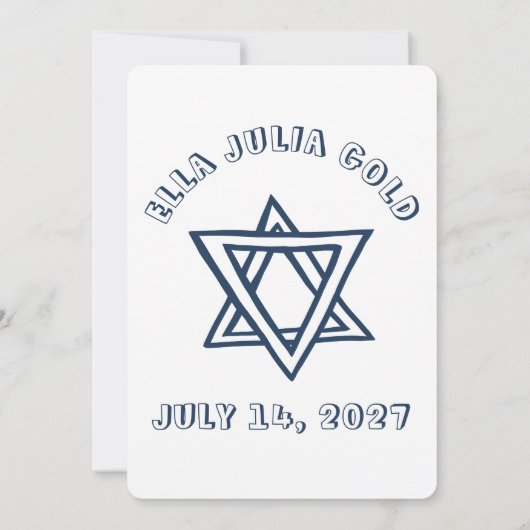 HOOFDLETTERS STER VAN DAVID Custom Bat Mitswa Kaart (Achterkant)