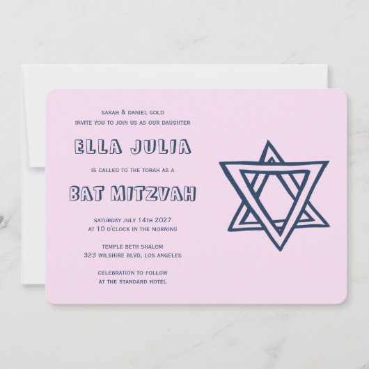 HOOFDLETTERS STER VAN DAVID Custom Bat Mitswa Kaart (Voorkant)