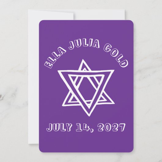 HOOFDLETTERS STER VAN DAVID Custom Bat Mitswa Kaart (Achterkant)