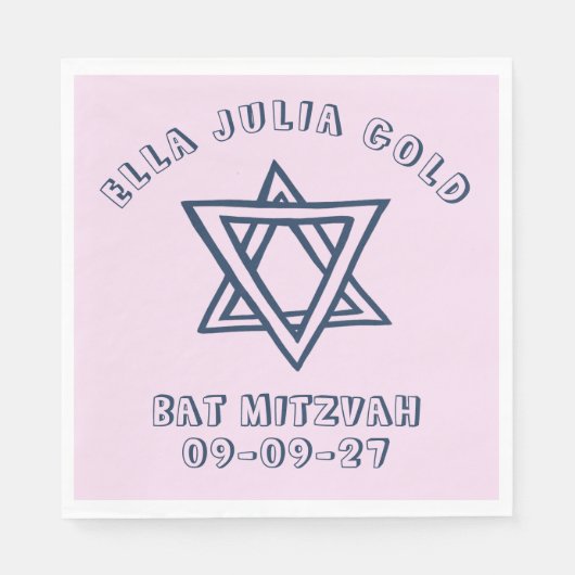 HOOFDLETTERS STER van DAVID Custom Bat Mitswa Servet (Voorkant)