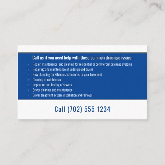 Hoofdloodgieter | Handig Man zilver diepblauw Visitekaartje (Achterkant)