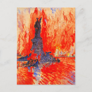 Hoofdloos Vrijheidsbeeld met NYC in vlammen Briefkaart