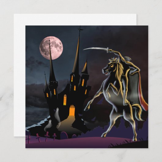 Hoofdloze Horseman en haunted House Feestdagenkaart (Voorkant / Achterkant)