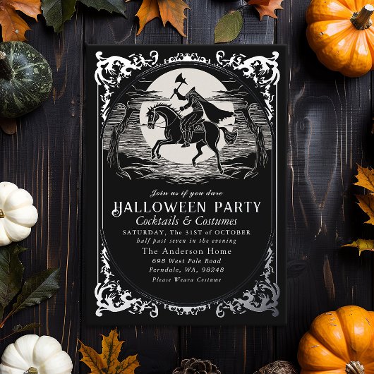 Hoofdloze Ruiter Sleepy Hollow Halloween Party Folie Uitnodiging