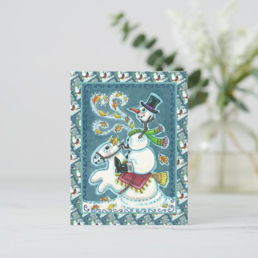 HOOFDLOZE RUITER SNEEUWMAN, XMAS HALLOWEEN HUMOR, FEESTDAGENKAART (Staand voorkant)