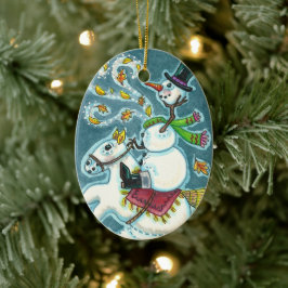 HOOFDLOZE RUITER SNEEUWMAN, XMAS HALLOWEEN HUMOR, KERAMISCH ORNAMENT