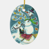 HOOFDLOZE RUITER SNEEUWMAN, XMAS HALLOWEEN HUMOR, KERAMISCH ORNAMENT (Voorkant)