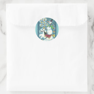 HOOFDLOZE RUITER SNEEUWMAN, XMAS HALLOWEEN HUMOR, RONDE STICKER