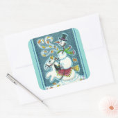 HOOFDLOZE RUITER SNEEUWMAN, XMAS HALLOWEEN HUMOR, VIERKANTE STICKER (Envelop)