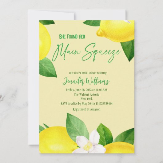 Hoofdpleister Elegant Lemon Yellow Citrus Shower Kaart (Voorkant)