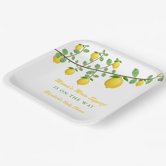 Hoofdrukregel Lemon Genderneutraal Baby shower Papieren Bordje (Gebogen)
