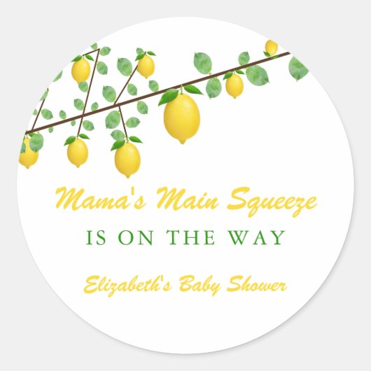 Hoofdrukregel Lemon Genderneutraal Baby shower Ronde Sticker (Voorkant)
