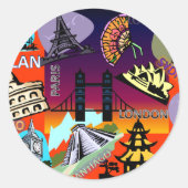 Hoofdsteden over de hele wereld ronde sticker (Voorkant)