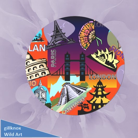 Hoofdsteden over de hele wereld ronde sticker